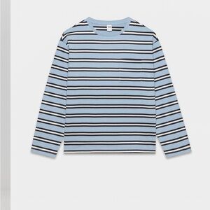Aritzia Light Blue & Navy Striped Long-Sleeve Pocket Tee